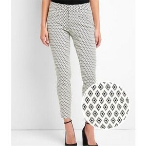 GAP Ankle Pants Size 00R Skinny White Black Diamond Aztec Cotton Elastan Stretch